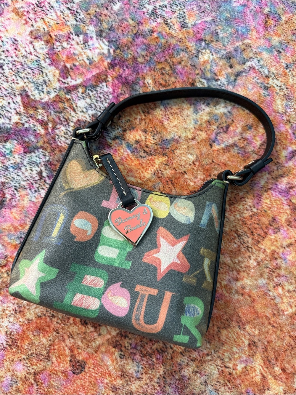 Dooney & Bourke Black Multicolor Letter & Star Bitsy Bag